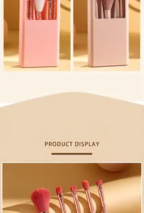 Detailed view of the 5-piece portable mini makeup brush set with a windowed mirror case