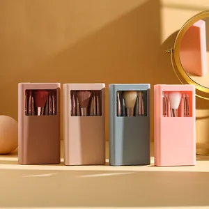 Portable 5-piece makeup brush set in mirror box with transparent window for travel