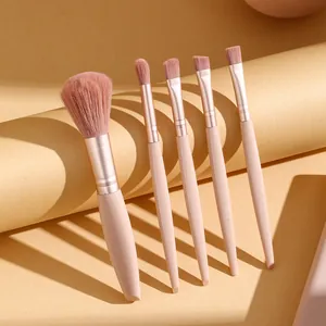 Professional 5-piece portable mini makeup brush set in pink for travel and daily use