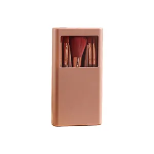 Portable 5-piece mini makeup brush set in a pink storage case with mirror window