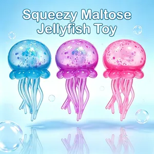 Glitter Jellyfish Squeeze Toy Soft TPR Maltose Stress Relief Sensory Ball For Kids Adults Pink Blue Purple Squid Toy