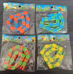 Set of four 24-section fidget link toys in vibrant multi-color patterns