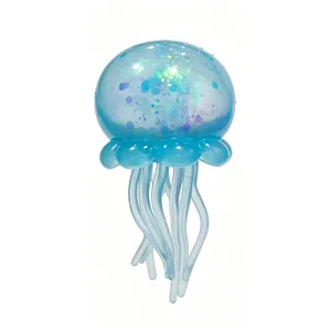 Translucent blue jellyfish stress relief toy with sparkling glitter for sensory play