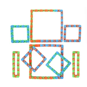 Close-up detail of a colorful 24-section fidget chain toy folded into various geometric shapes.