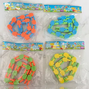 Set of four 24-segment colorful chain fidget toys for stress relief and sensory play.