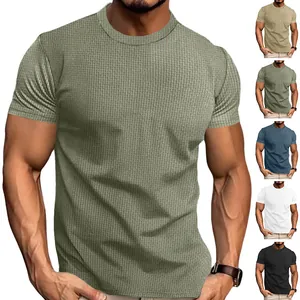 Breathable men's slim fit waffle knit short sleeve sports t-shirt in various colors