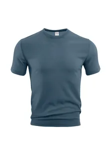 Close-up of breathable navy blue sports t-shirt showing detailed waffle texture.