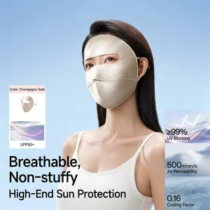 Full face sun protection mask in champagne gold with UPF50+ and breathable fabric.