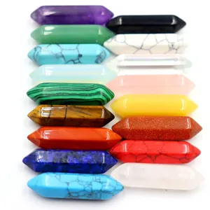 Assorted hexagonal natural stone crystal double-pointed pillars for jewelry pendants
