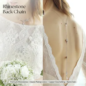 Élégant collier de chaîne de dos en strass argenté pour accessoires de robe de mariée dos nu