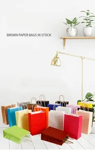 Colorful variety of kraft paper gift bags with handles for party favors
