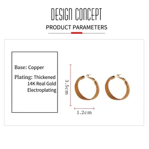 Size guide for 14K gold plated geometric hoop earrings with 3.5cm diameter dimensions.