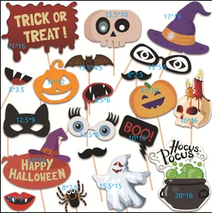Full 20-piece Halloween photo booth props set including pumpkins, ghosts, and witch hats