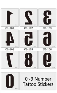 Detailed overview of waterproof number 0 to 9 temporary tattoo stickers for sports