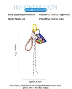 Creative soccer keychain with woven rope and world flag pattern ball, length 27cm.