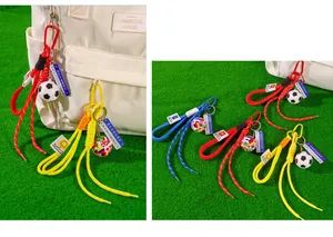 Creative soccer ball keychains with colorful woven rope and metal carabiner bag charms