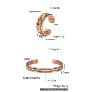 Adjustable pure copper magnetic bracelet and ring jewelry set with braided 3-color design