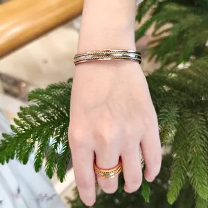 Adjustable handcrafted braided pure copper magnetic jewelry set with bracelet and ring