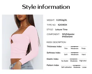 Détails du produit pour haut en tricot rose à manches longues Y2K avec col carré plongeant