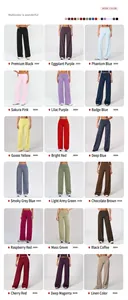 Detailed grid showing eighteen vibrant colors of women's wide-leg athletic yoga pants.