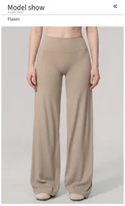 High-waisted brushed wide-leg yoga pants for women in a neutral linen color