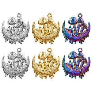 Mushroom Moon Pendant 304 Stainless Steel 18K Gold Plated Crescent Relief Charm For Women Jewelry DIY Accessory