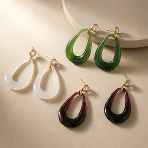 Fashion Stainless Steel Resin Drop Earrings With Zirconia Geometric Oval Waterdrop Dangle Earrings For Women Jewelry Gift