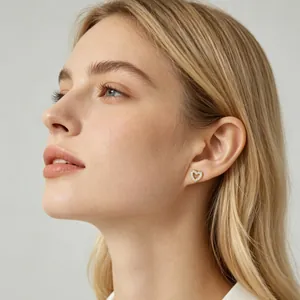 Elegant S925 gold heart stud earrings with sparkling pave crystals for stylish women