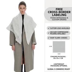 Elegant white hollow knit shawl scarf for women, lightweight square design 95x95cm