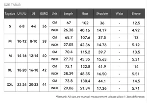 Accurate size chart for women's V-neck printed T-shirt, measurements in CM and inches