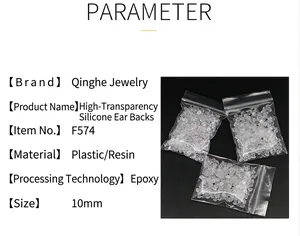 Detailed view of clear silicone earring back stoppers in small transparent bags