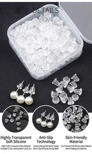 Macro view of transparent silicone earring backs with skin-friendly soft material