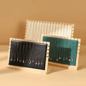 Professional wooden necklace display stand set with velvet and leather padded boards