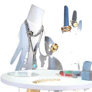 Clear acrylic hand-shaped jewelry display stand for rings, bracelets and necklaces