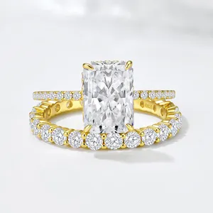 925 sterling silver ring set with large rectangular radiant cut cubic zirconia