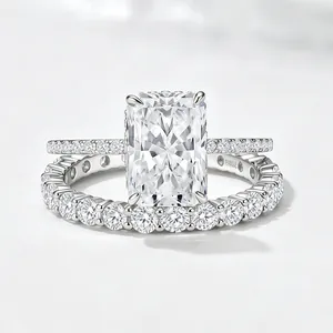 Elegant S925 sterling silver ring set with radiant cut sparkling cubic zirconia