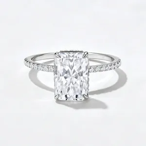 Close-up of elegant 925 sterling silver ring featuring a large radiant cut zircon stone
