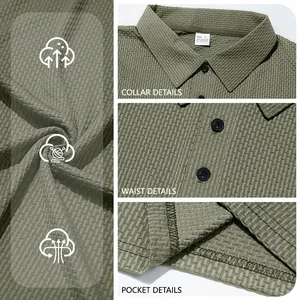 Men's olive green stretch Polo shirt with textured cooling fabric and collar details