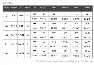 Comprehensive size guide for printed V-neck short sleeve dress in CM and inches