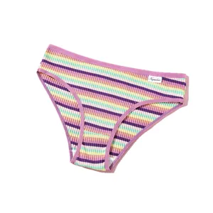 Slip da donna in cotone a righe orizzontali colorate con vita bassa e trama a costine