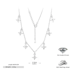 Detailed view of S925 sterling silver flower necklace with length and weight specs