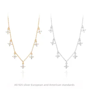 925 Sterling Silver Necklace With White Zircon Flower Pendants Minimalist Elegant French Style Jewelry For Women