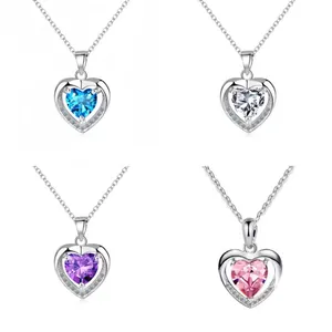 Heart Of The Ocean Heart Shaped Pendant Necklace For Women Titanium Steel Zirconia Clavicle Chain Jewelry Anniversary Birthday Gift