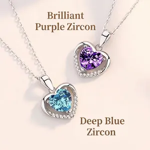 Heart of the Ocean necklace with sparkling purple and blue heart-shaped zircon pendants.