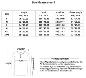 Detaillierte Größentabelle für Herren Outdoor-Freizeit-Sweatshirt mit Stehkragen
