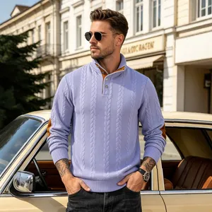 Lässiger Herren-Strickpullover mit Stehkragen und Jacquard-Muster in Lavendelblau