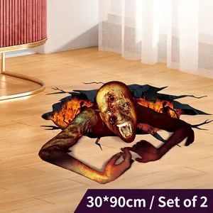 3D Halloween Zombie Wall Floor Stickers PVC Waterproof Self Adhesive Horror Demon Fiery Crack Decals For Party Decor