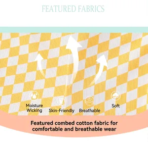 Detailed macro view of yellow checkered combed cotton fabric showing breathable texture