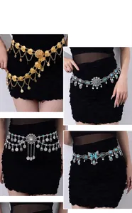 Vintage ethnic style metal coin waist chain belt with butterfly and flower tassels