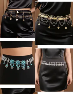 Retro metal coin waist chain with ethnic tassel detail and adjustable length for dresses